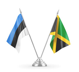 Jamaica and Estonia table flags isolated on white 3D rendering
