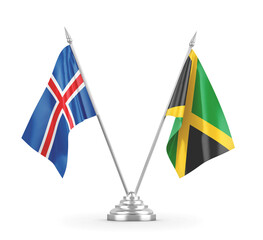 Jamaica and Iceland table flags isolated on white 3D rendering