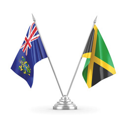 Jamaica and Pitcairn Islands table flags isolated on white 3D rendering