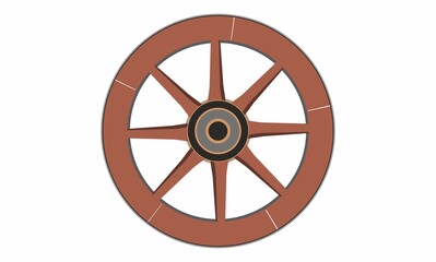 one wooden cart or wagon wheel, vector design, brown color