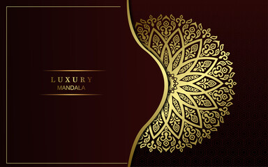 Luxury gold mandala ornate background for wedding invitation, book cover with mandala element style premium vector