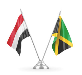 Jamaica and Yemen table flags isolated on white 3D rendering