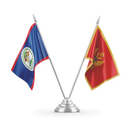 Montenegro and Belize table flags isolated on white 3D rendering 