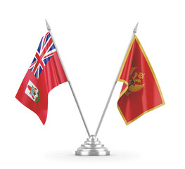 Montenegro and Bermuda table flags isolated on white 3D rendering