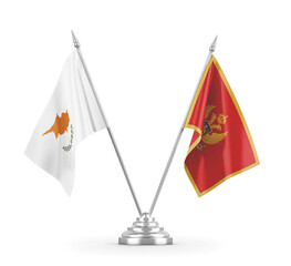 Montenegro and Cyprus table flags isolated on white 3D rendering