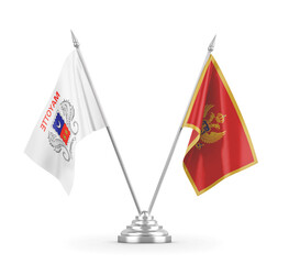 Montenegro and Mayotte table flags isolated on white 3D rendering