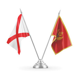 Montenegro and Northern Ireland table flags isolated on white 3D rendering