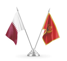 Montenegro and Qatar table flags isolated on white 3D rendering