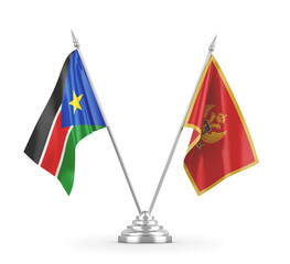 Montenegro and South Sudan table flags isolated on white 3D rendering