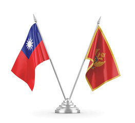 Montenegro and Taiwan table flags isolated on white 3D rendering