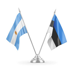 Estonia and Argentina table flags isolated on white 3D rendering 