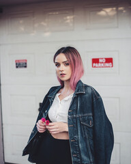 Girl with pink hair