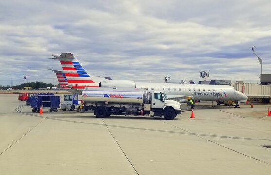 Philadelphia, Pennsylvania U.S.A - September 9, 2019 - American Airlines Plane Being Refueled