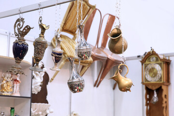 Vintage variety of wine and water jugs