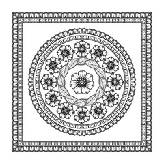 Square pattern in form of mandala with flower for henna, mehndi, tattoo, decoration. decorative ornament in ethnic oriental style. coloring book page.