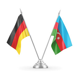 Azerbaijan and Germany table flags isolated on white 3D rendering