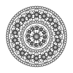 Square pattern in form of mandala with flower for henna, mehndi, tattoo, decoration. decorative ornament in ethnic oriental style. coloring book page.