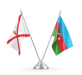 Azerbaijan and Jersey table flags isolated on white 3D rendering