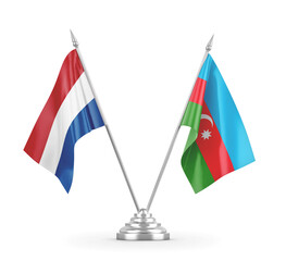 Azerbaijan and Netherlands table flags isolated on white 3D rendering