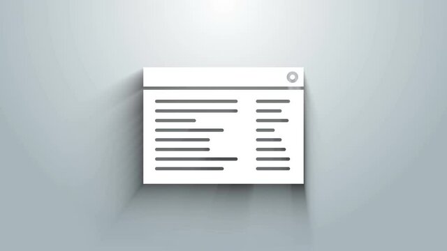 White Software, web developer programming code icon isolated on grey background. Javascript computer script random parts of program code. 4K Video motion graphic animation