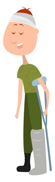 Wounded Soldier, Illustration, Vector On A White Background.