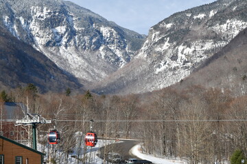 Easy way Gondola lift at Stowe Ski Resort in Vermont, view to the Notch mountain path, December...
