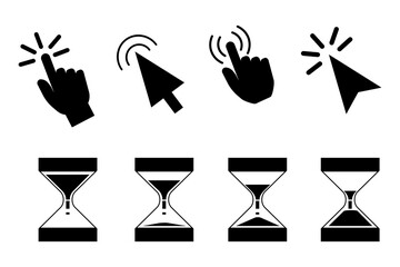 Cursor hourglass set in flat style. Vector illustration. Modern flat black set. Stock image. EPS10.