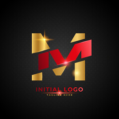 Fototapeta na wymiar M logo. Initial letter M with red and gold color. Luxury slice logo design concept, fit for company and bussness.