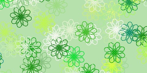 Light Green, Yellow vector doodle template with flowers.