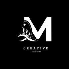 Initial letter M with leaf logo vector concept element. letter M monogram, with organic leaf fit for company and business