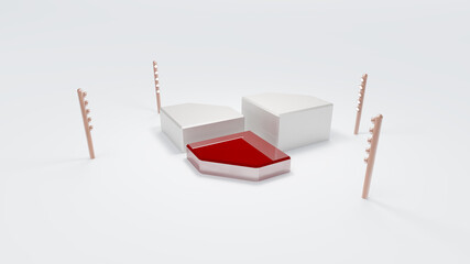 Red Podium and scene with 3d render mock up scene geometry shape platform forms for product display White Background