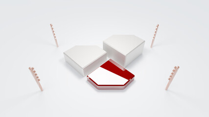 Red Podium and scene with 3d render mock up scene geometry shape platform forms for product display White Background