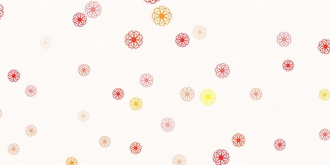 Light red, yellow vector doodle background with flowers.