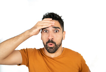 Portrait of young man looking worried.