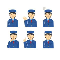 Female security guard facial expression illustration set, collection