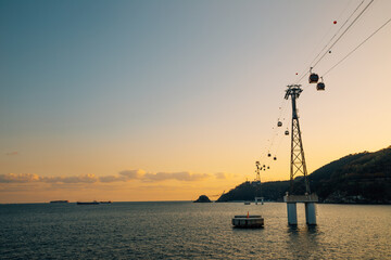 Sunset of Songdo beach and cable car in Busan, Korea