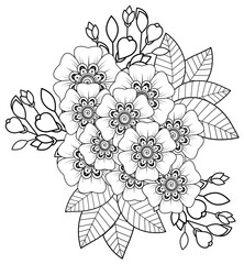 Fototapeta premium Mehndi flower decoration in ethnic oriental, indian style. doodle ornament. outline hand draw illustration. coloring book page.