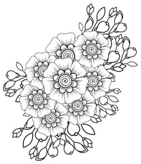 Mehndi flower decoration in ethnic oriental, indian style. doodle ornament. outline hand draw illustration. coloring book page.