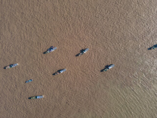 Aerial photos of rivers and boats..