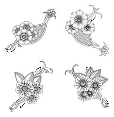 Mehndi flower decoration in ethnic oriental, indian style. doodle ornament. outline hand draw illustration. coloring book page.