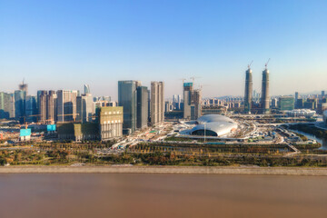 Fototapeta na wymiar Aerial photography of the skyline of modern urban architectural landscape in Hangzhou, China..