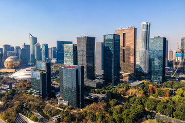 Obraz premium Aerial photography of the skyline of modern urban architectural landscape in Hangzhou, China..