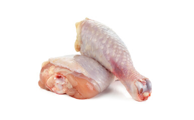 raw chicken legs on a white background
