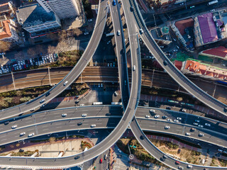 Aerial photography of urban building landscape overpass..