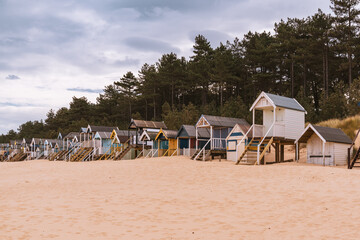 The Beach and Beach Huts in Wells-next-the-Sea, Norfolk, England, UK