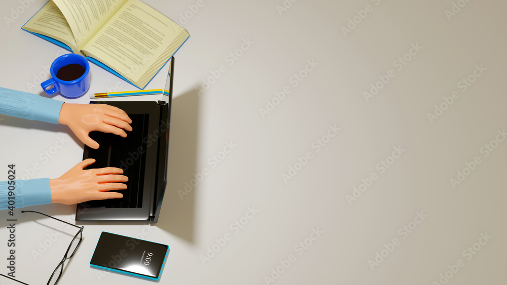 Aufkleber digital online education. 3d render of computer. application learning on phone, mobile website backg