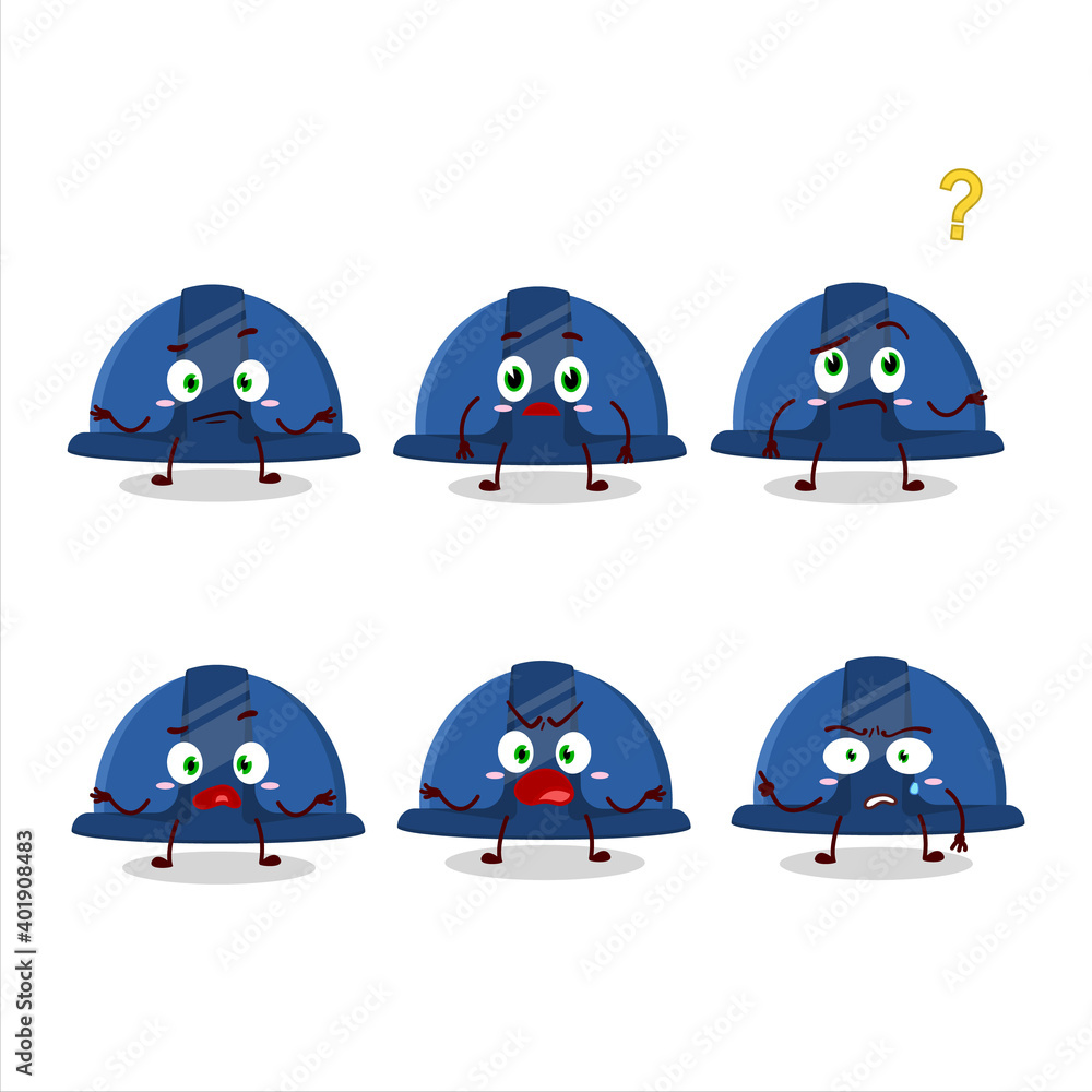 Sticker cartoon character of blue construction helmet with what expression