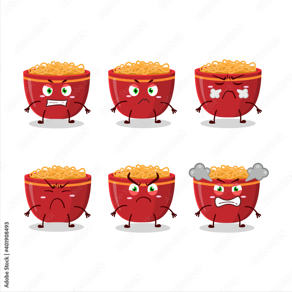 Canvas Prints Bowl of noodles cartoon character with various angry expressions