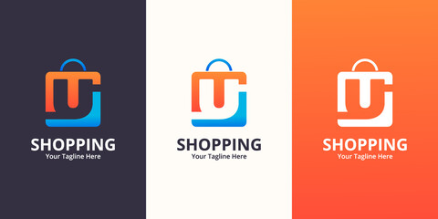Initial  U Shop Logo designs Template. Illustration vector graphic of  letter and shop bag combination logo design concept. Perfect for Ecommerce,sale, discount or store web element. Company emblem © aqilah
