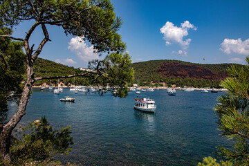 Fototapeta na wymiar A wonderful photo of the boats sailing softly in the Marmara Sea on a beautiful and peaceful day.